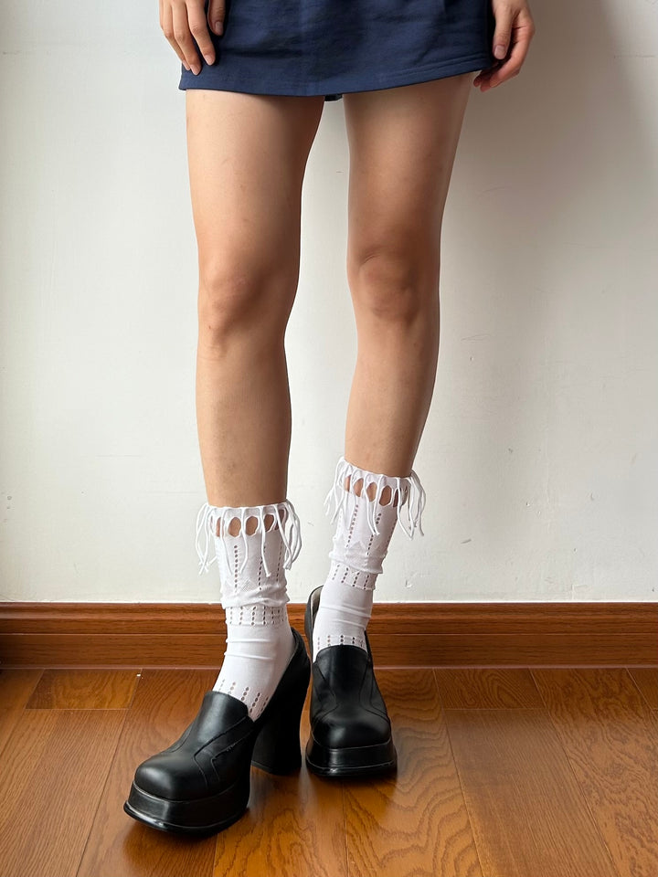 White Tassel Ripped Crew Socks – Moody MuMu
