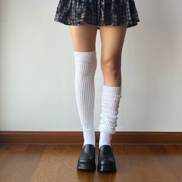 White Slouchy Cotton Knee High Socks