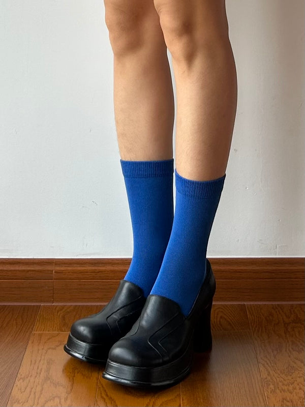 Blue Cotton Crew Socks