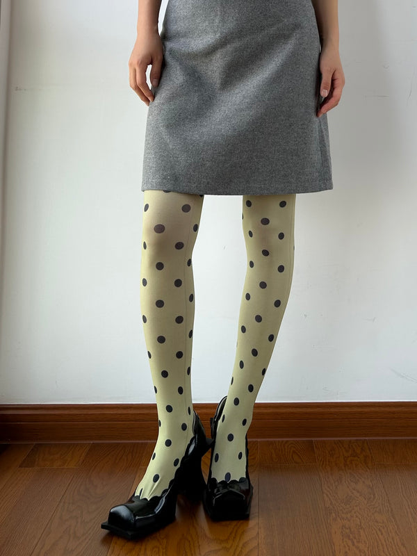 Green Polka Dots Velvet Tights