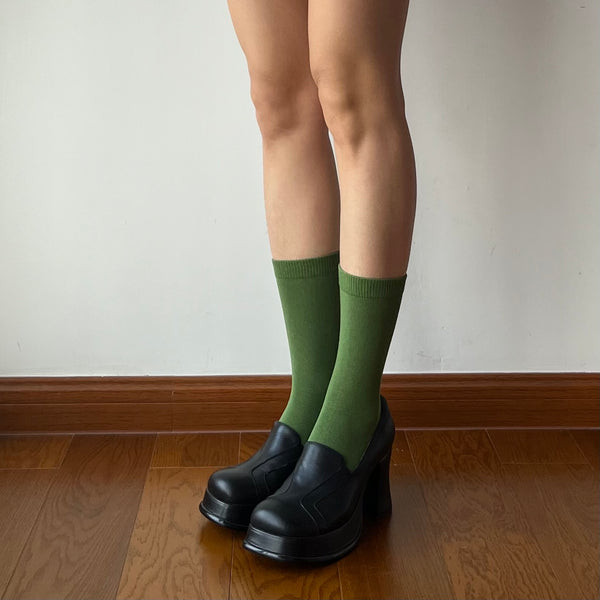 Green Cotton Crew Socks