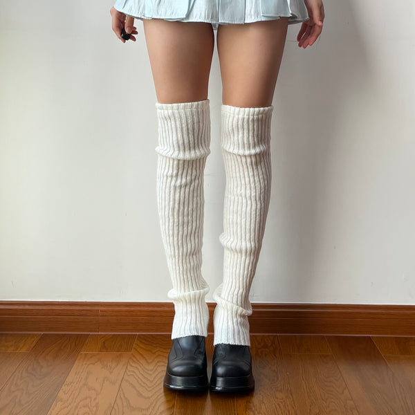 White Long Knitted Leg Warmers