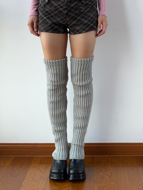 Light Gray Knitted Long Leg Warmers