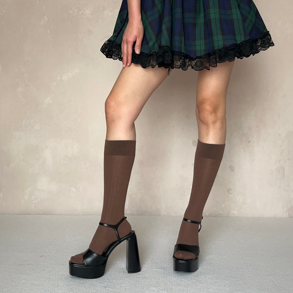 Brown Cotton Knee High Socks