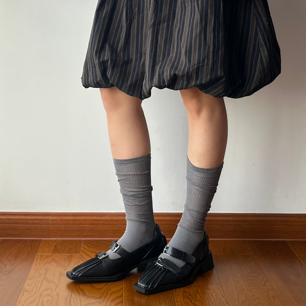 Grey Casual Cotton Knee High Socks