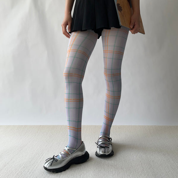 Purple Check Pattern Velvet Tights