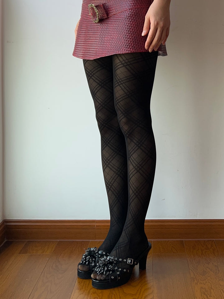 Black Cross Check Pattern Sheer Tights – Moody MuMu
