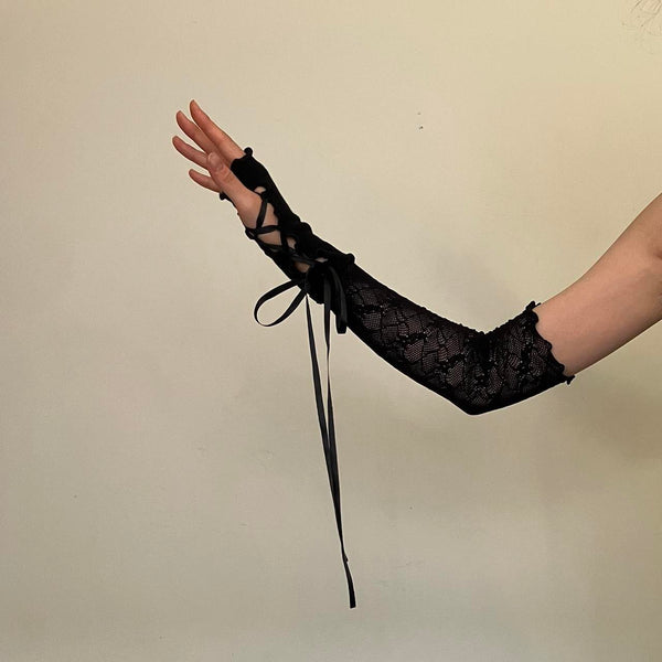 Black Lace Up Gloves