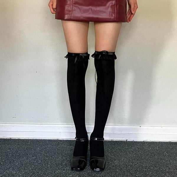 Black Ruffle Over the Knee Socks